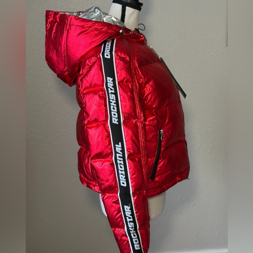 Metallic Red Women's Puffer Jacket - Picture 6 of 12